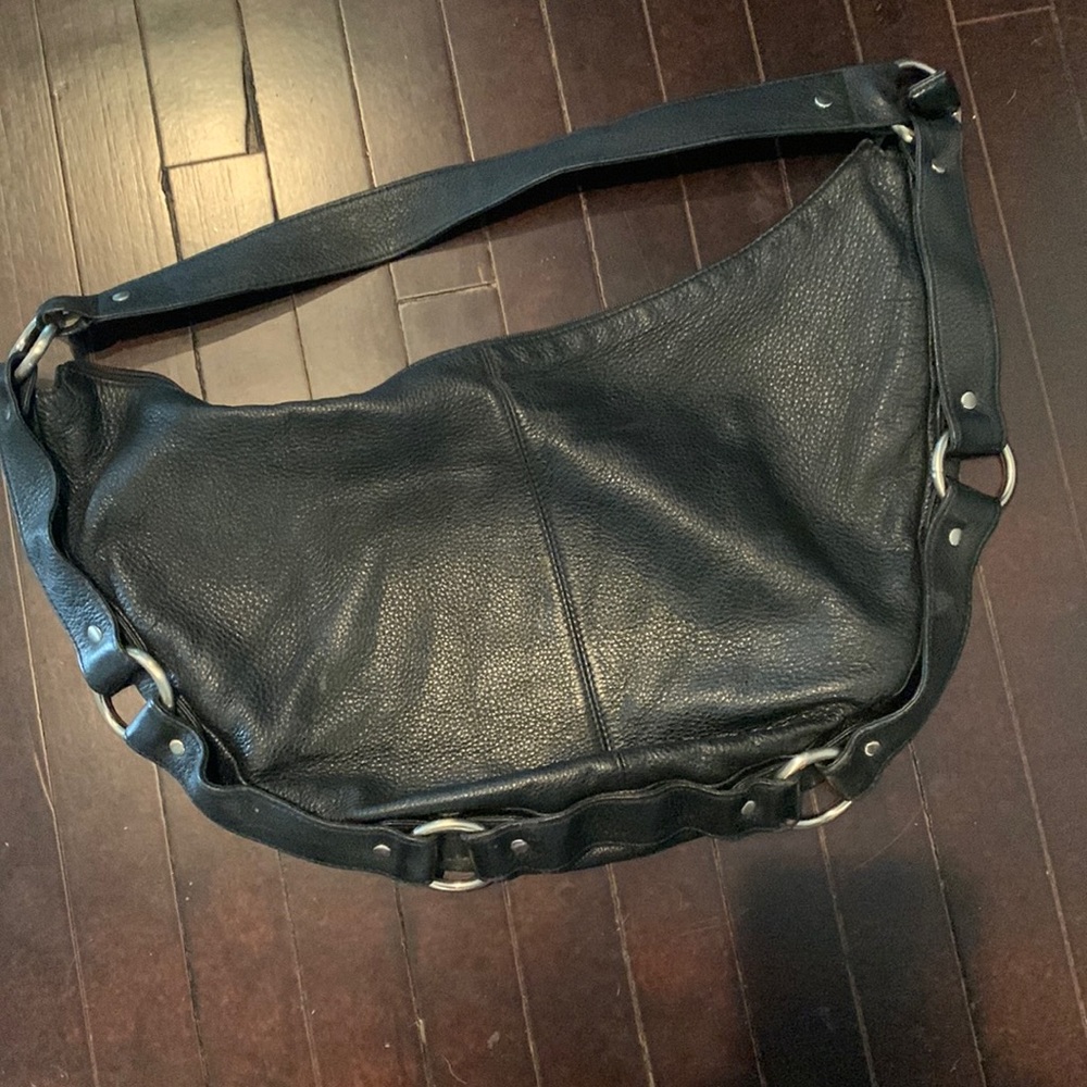Black hobo bag with silver rings